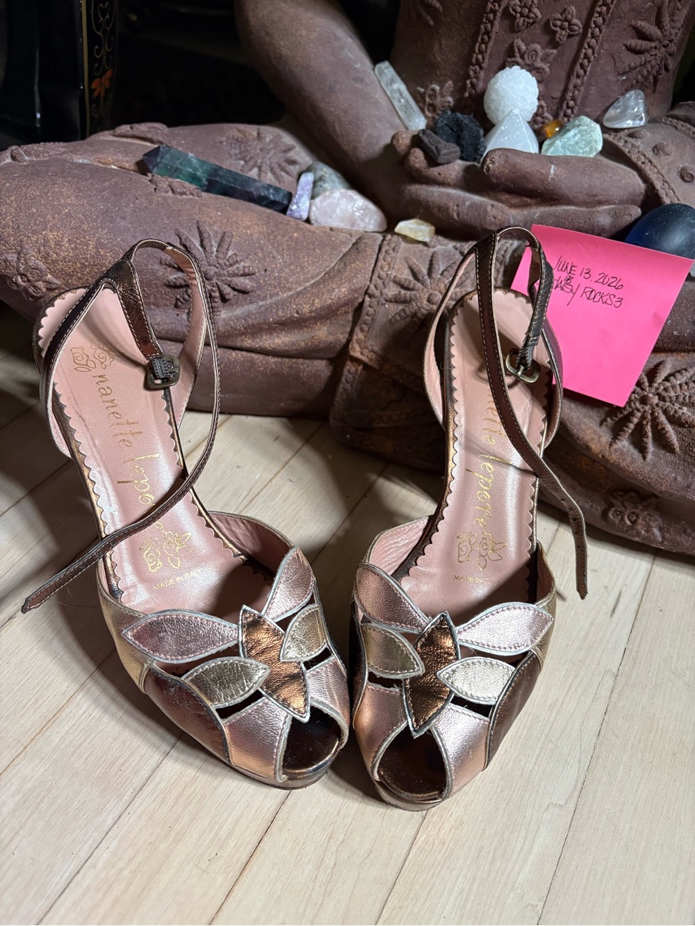 Vintage Nanette Lapore Metallic Rose Gold Peep-Toe Heels with Ankle Strap Size 7